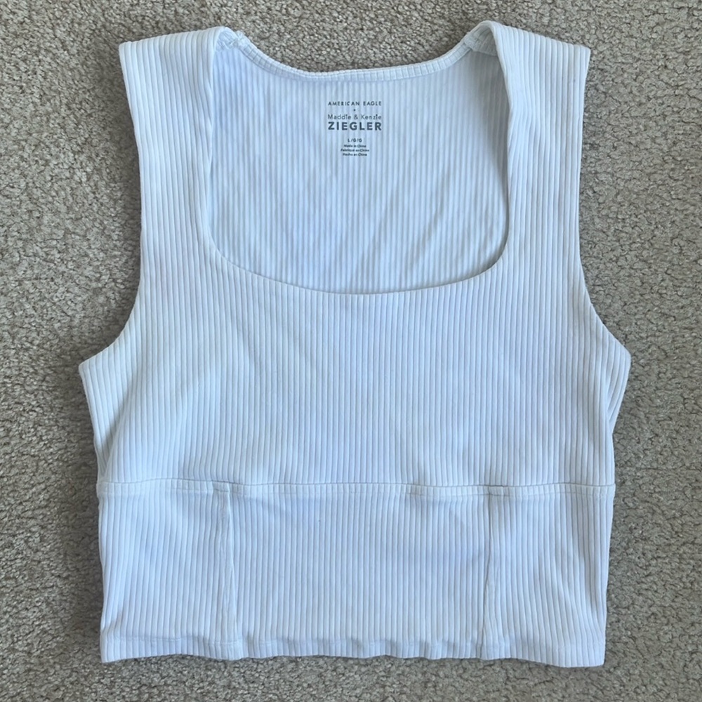 American Eagle x Maddie & Kenzie Ziegler Ribbed White Crop Top in Women's Large